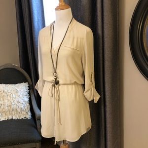 Beige shirt dress with drawstring waist